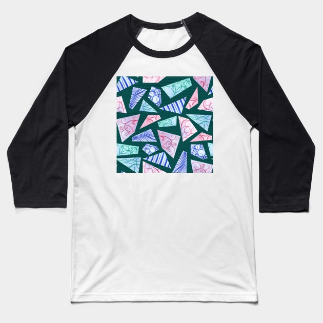 Pastel colored doodle watercolor polygon shapes on dark green Baseball T-Shirt by nobelbunt